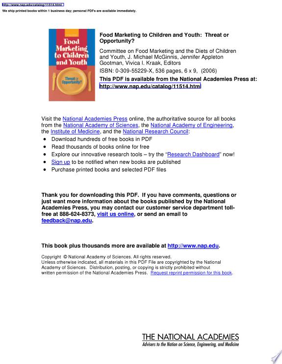 Food Marketing To Children And Youth - Threat Or o