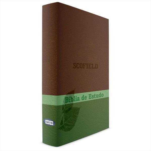 Capa do livro BíBlia de Estudo Scofield Marrom com Tarja Verde Luxo