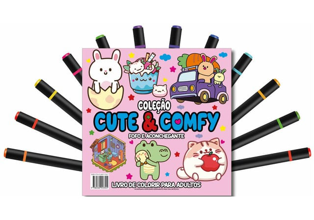 Cute & Comfy Coloring Book For Adults - Fofo e Aconchegante - Livro de Colorir Adulto
