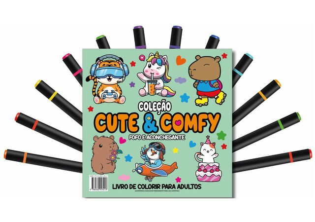 Cute & Comfy Coloring Book For Adults - Fofo e Aconchegante - Livro de Colorir Adulto