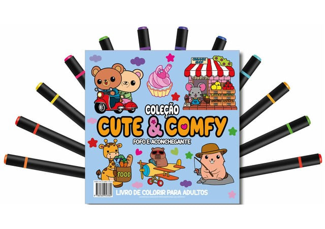 Cute & Comfy Coloring Book For Adults - Fofo e Aconchegante - Livro de Colorir Adulto