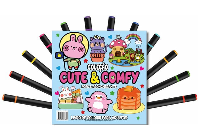 Cute & Comfy Coloring Book For Adults - Fofo e Aconchegante - Livro de Colorir Adulto
