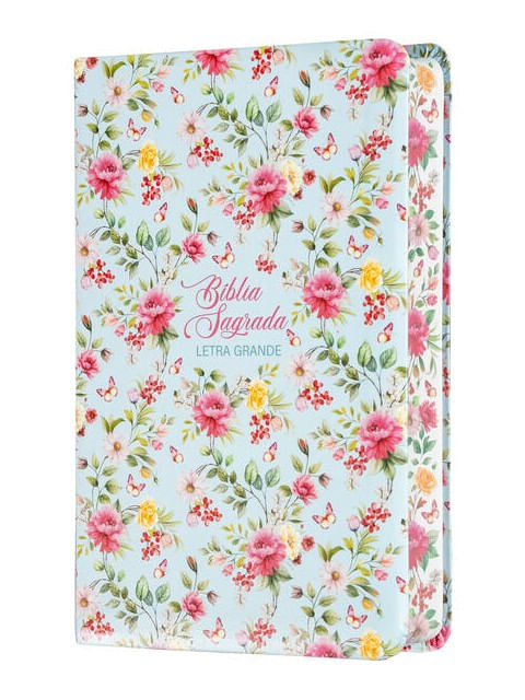 BíBlia Nvi Letra Grande, Capa Luxo com Trilateral Decorada, Flores, Maximalista, Leitura Perfeita