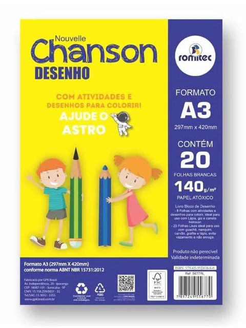 Capa do livro Bloco de Desenho Chanson A3 com 20 Folhas 140 G/M² Branco 30×42 Cm