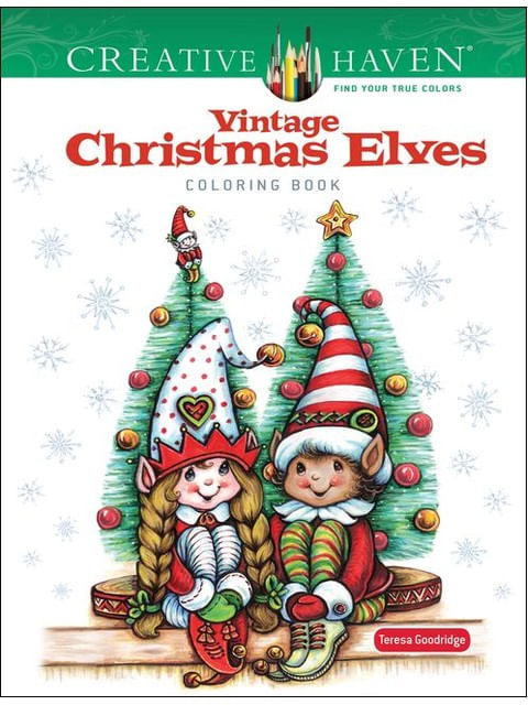 Capa do livro Creative Haven - Vintage Christmas Elves - Coloring Book de Teresa Goodridge