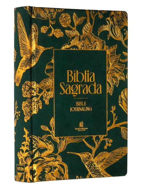 Capa de Bíblia NVI Bible Journaling com Espaço para Anotações, Capa Verde com Pássaros, Leitura Perfeita, Fa