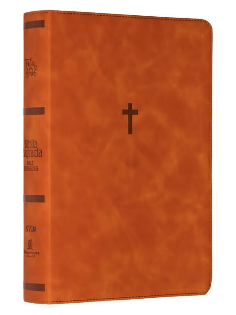 Capa de Bíblia NVI Bible Journaling com Espaço para Anotações, Capa Luxo Marrom Marmorizado, Cruz, Leitura P